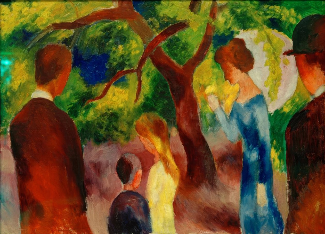 Stor strandpromenad: människor i trädgården av August Macke