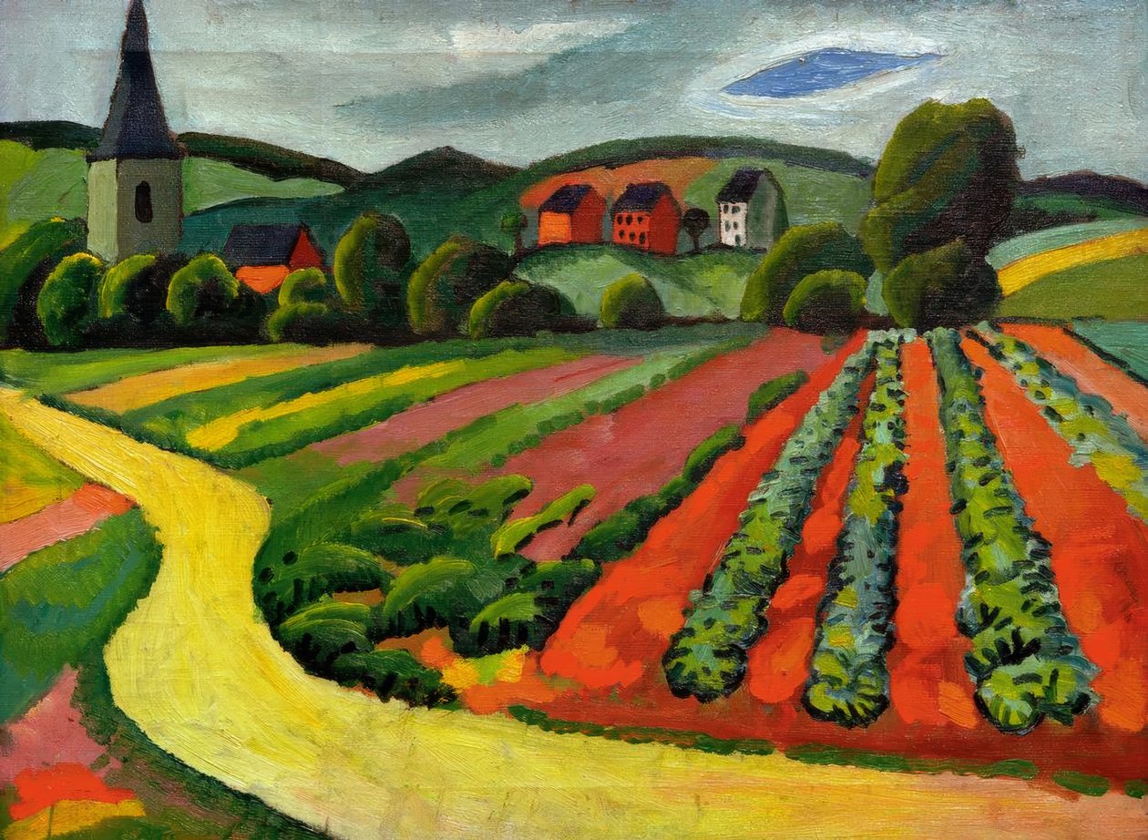 Landskap med kyrka och stig av August Macke