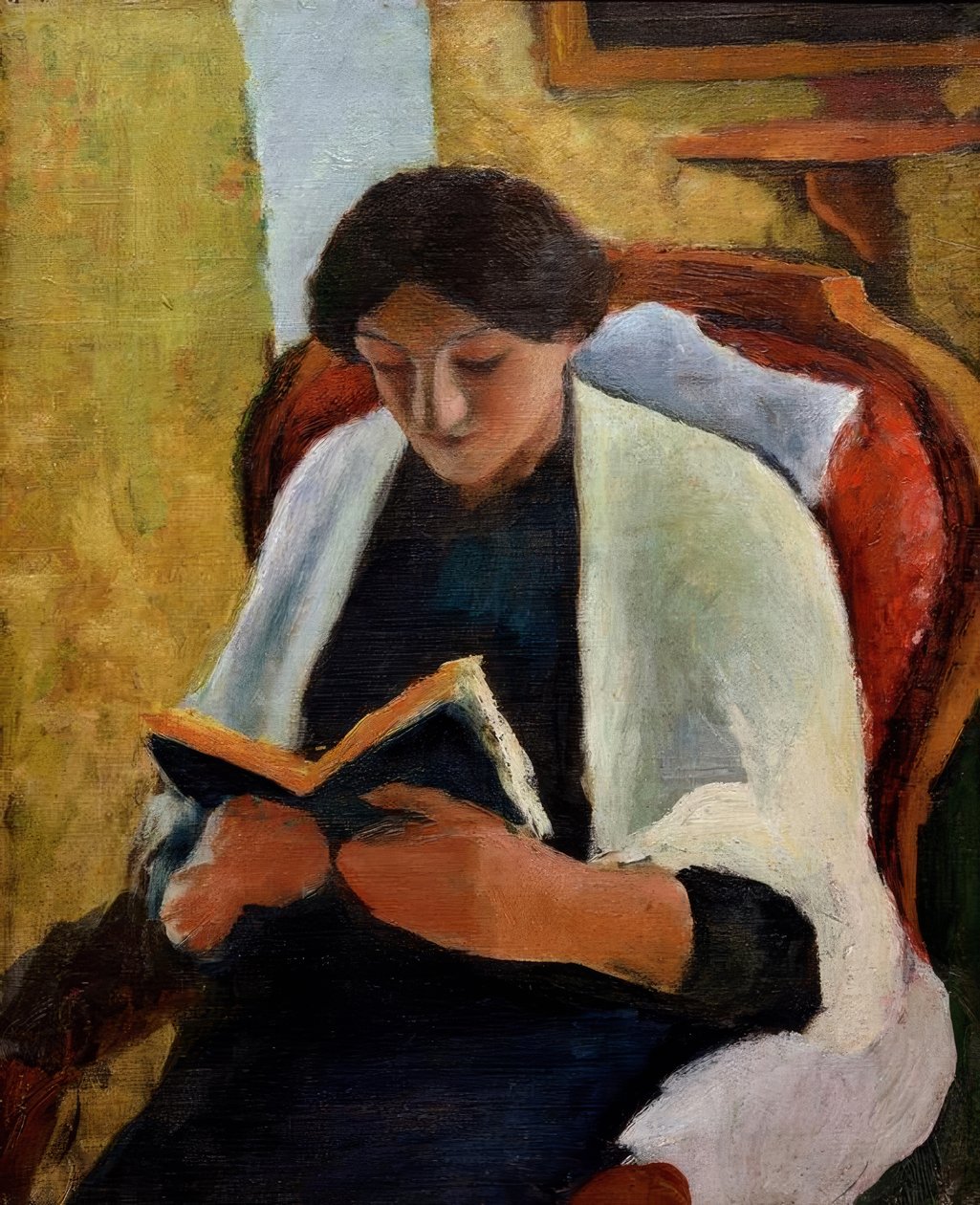 Läsande kvinna i den röda fåtöljen av August Macke