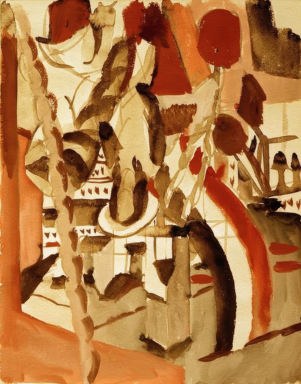 Flicka framför en stad av August Macke