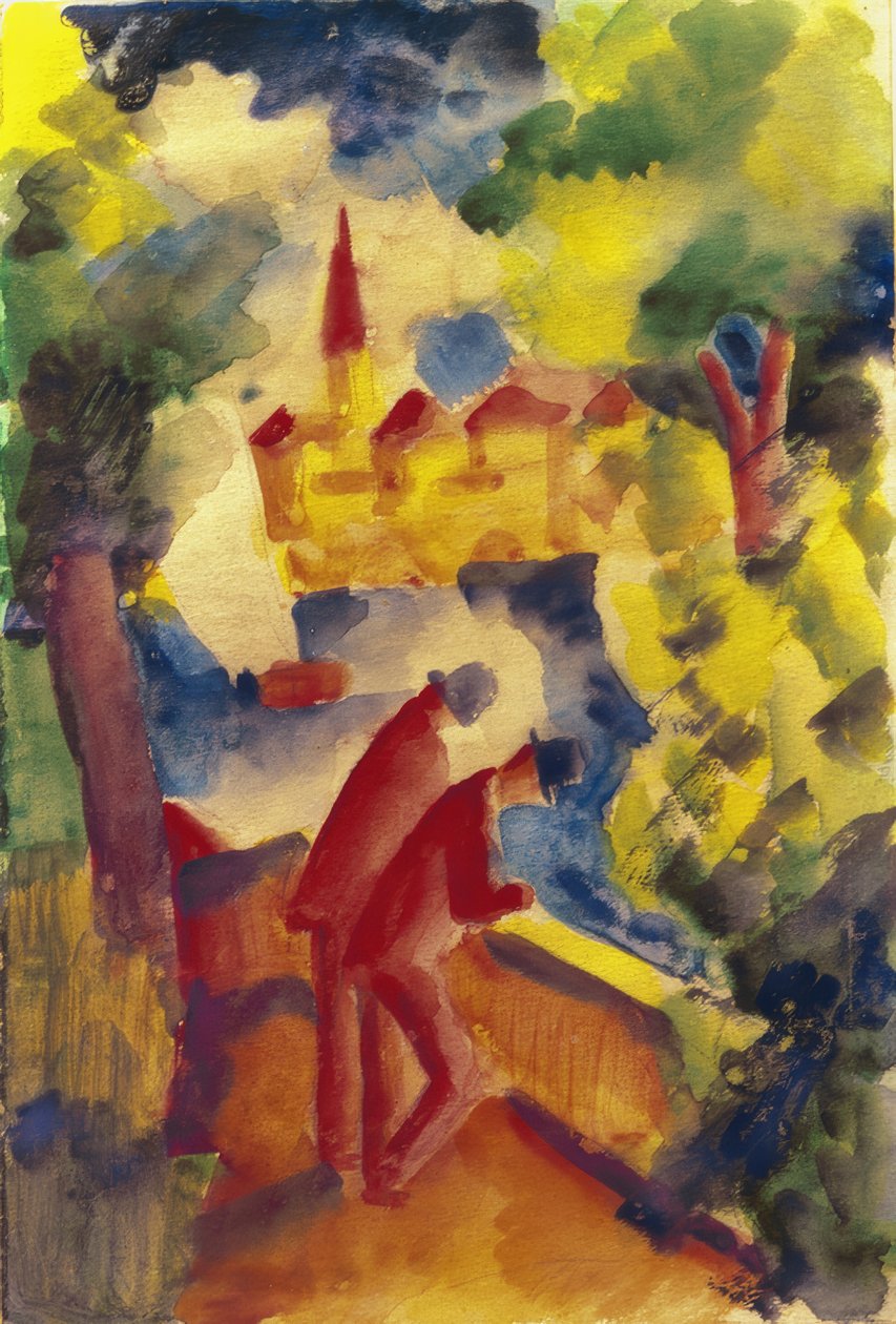 Män på gatan vid sjön av August Macke