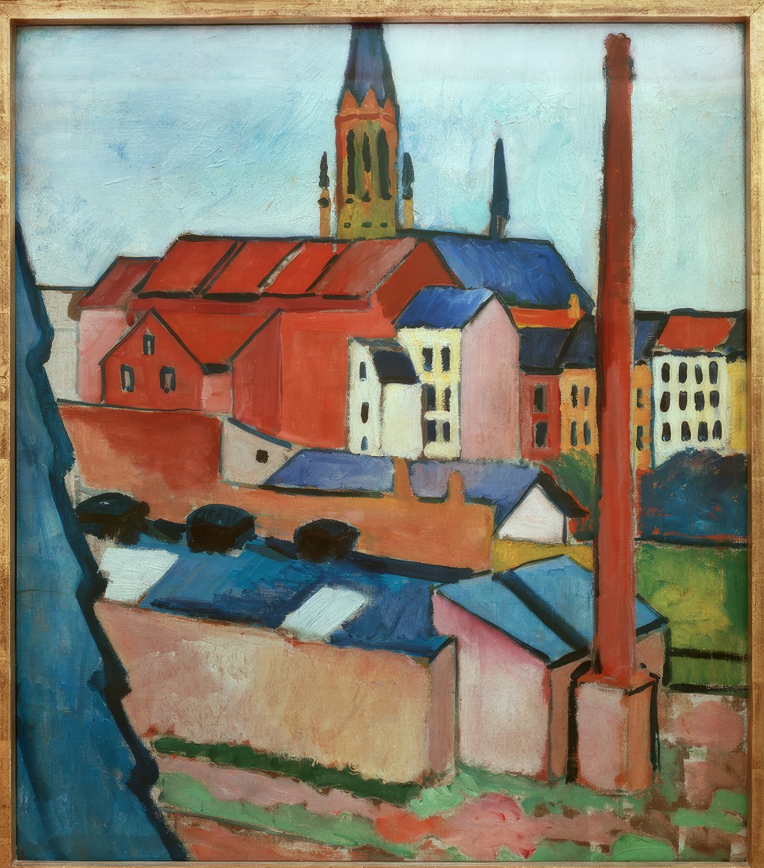 Marienkirche med hus och skorsten av August Macke