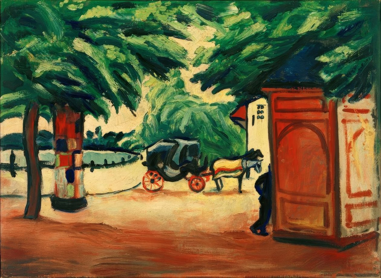 Hästhytt vid en parksjö av August Macke