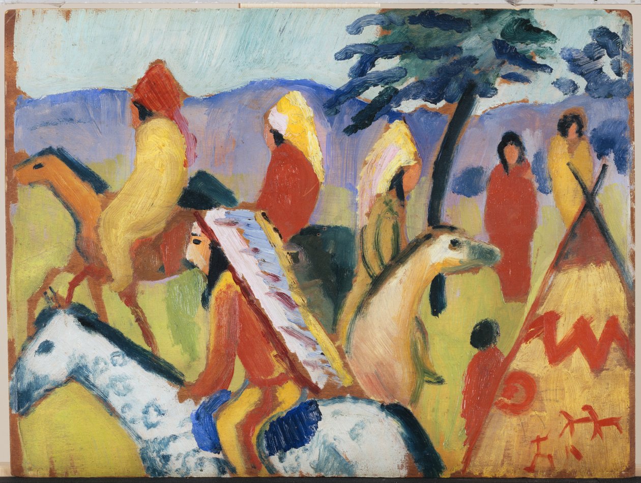 Indianer som rider vid tältet av August Macke