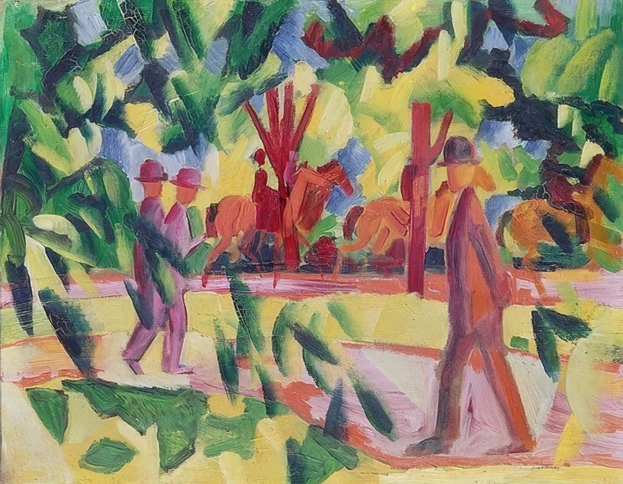 Ryttare och vandrare i en allé. 1914 av August Macke