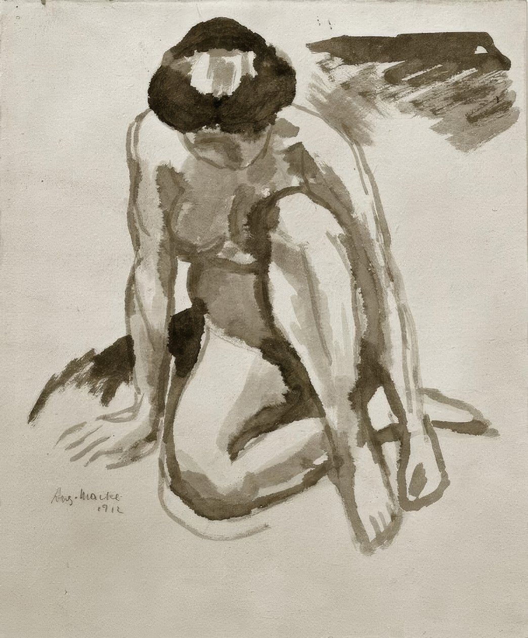 Sittande handling, framåtlutad av August Macke