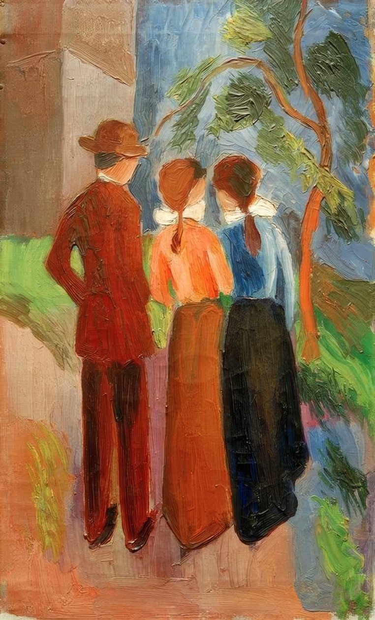 Tre personer på promenad av August Macke