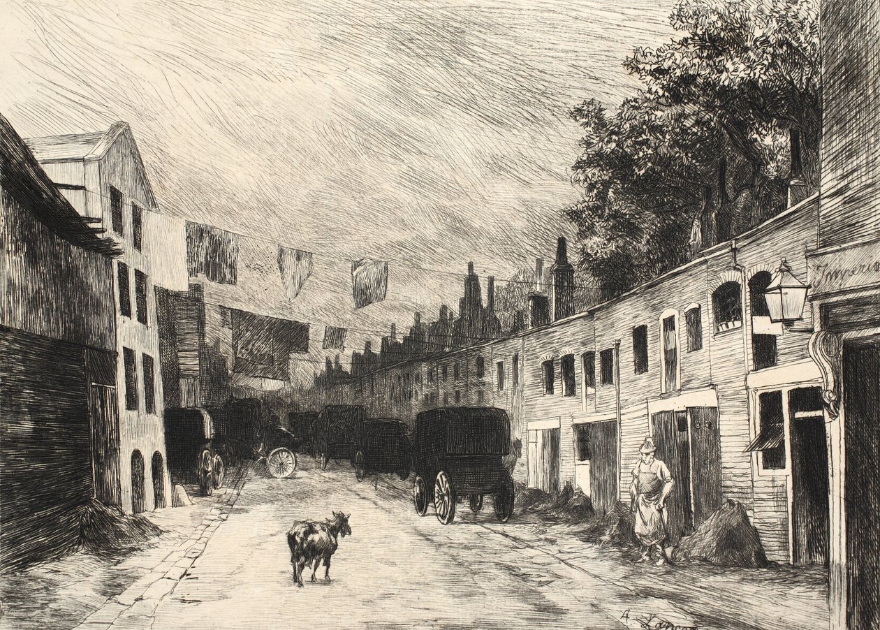 Illustration från "La Rue a Londres", utgiven av G. Charpentier et Cie, 1884. av Auguste Andre Lancon