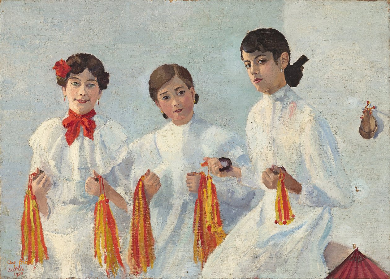 Trois jeunes Sevillanes - Målning av Auguste BREAL (1875-1938), olja på duk, 50,7 x 70 cm, 1907 - Musee Cantini av Auguste Breal