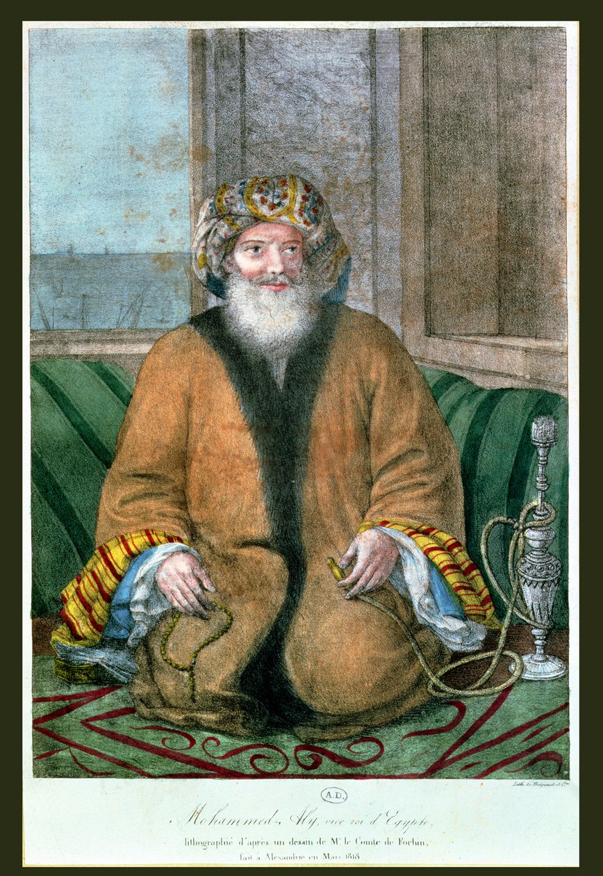 Mehemet Ali (1769-1849) vicekung av Egypten, graverad av Bregesut, 1818 av Auguste Forbin