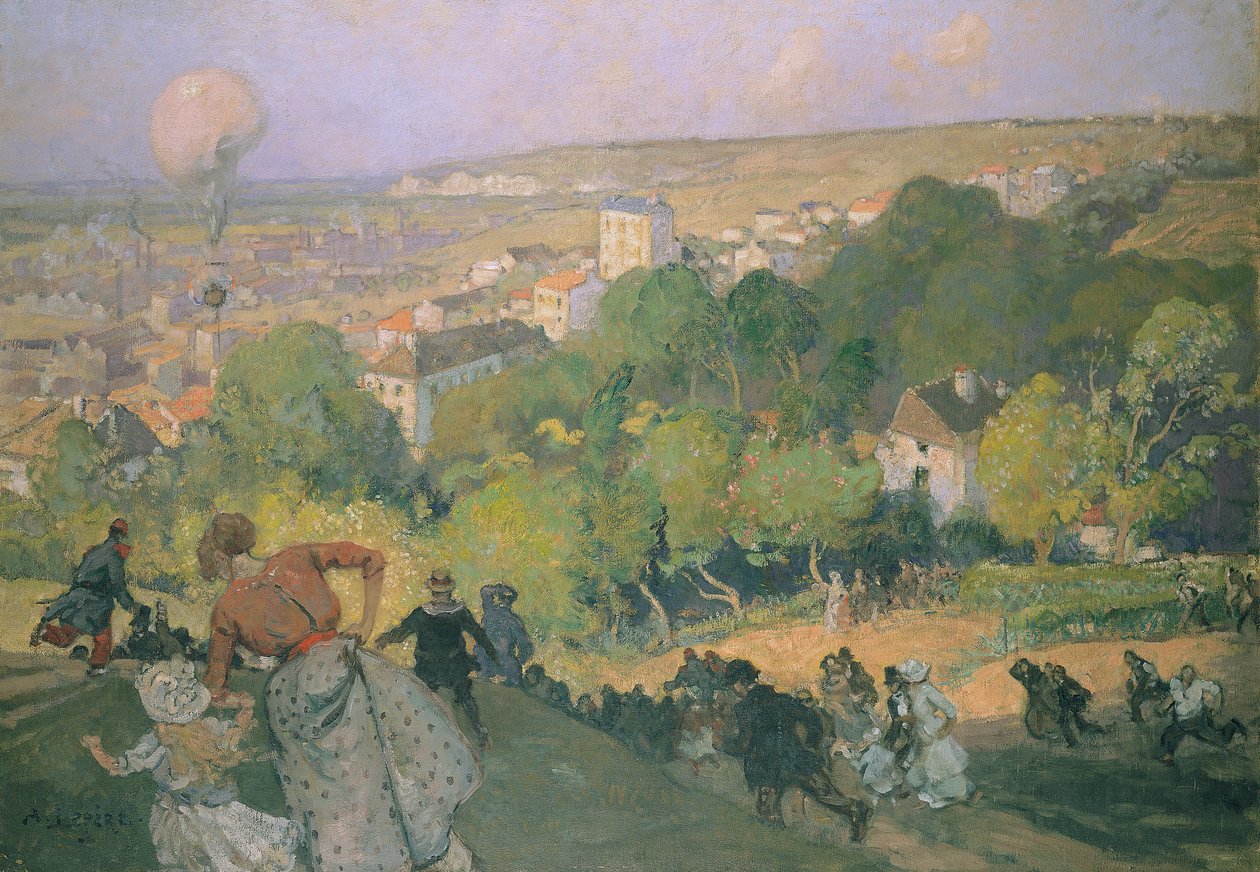 Ballonglandning vid Pre St-Gervais, ca 1885 av Auguste Louis Lepère