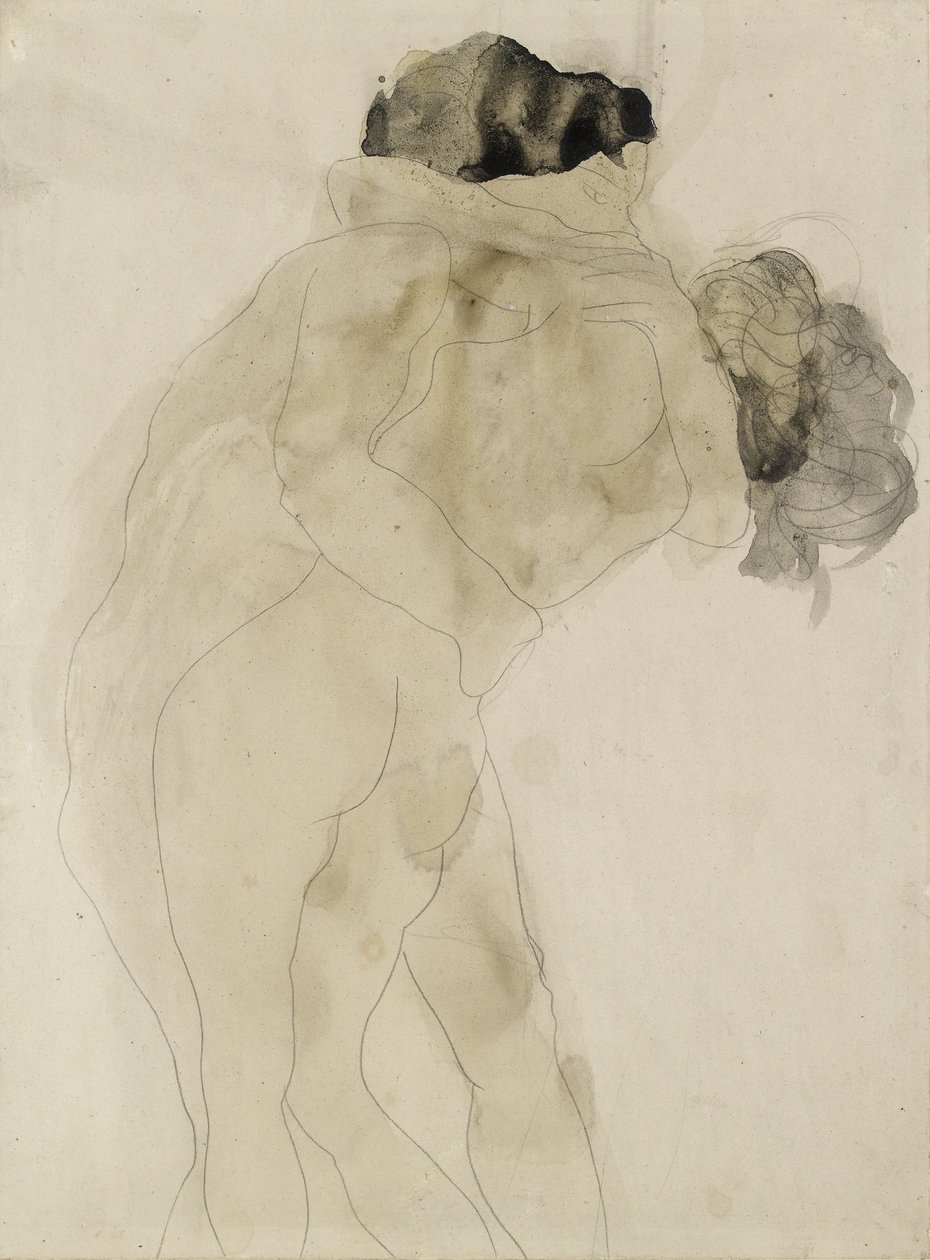 Två omfamnande figurer (grafit på vitt vävt papper) av Auguste Rodin