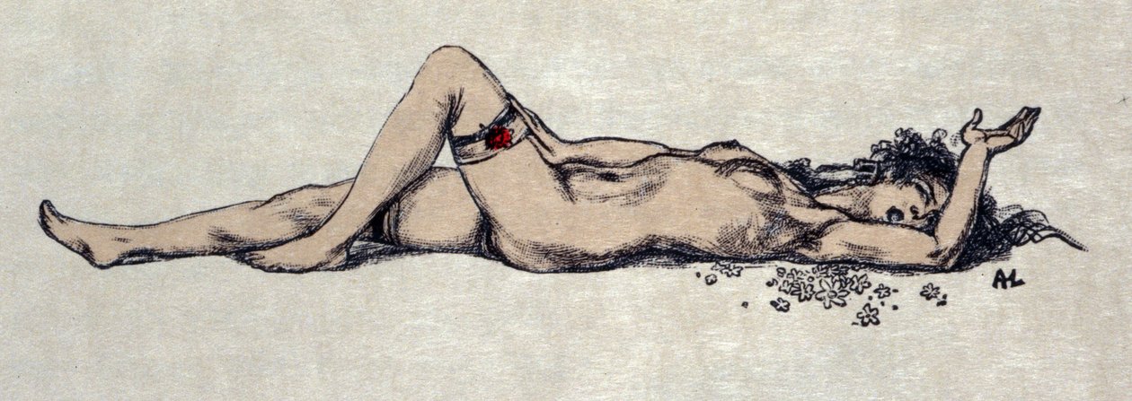 Naken kvinna ligger ner av Auguste (after) Leroux