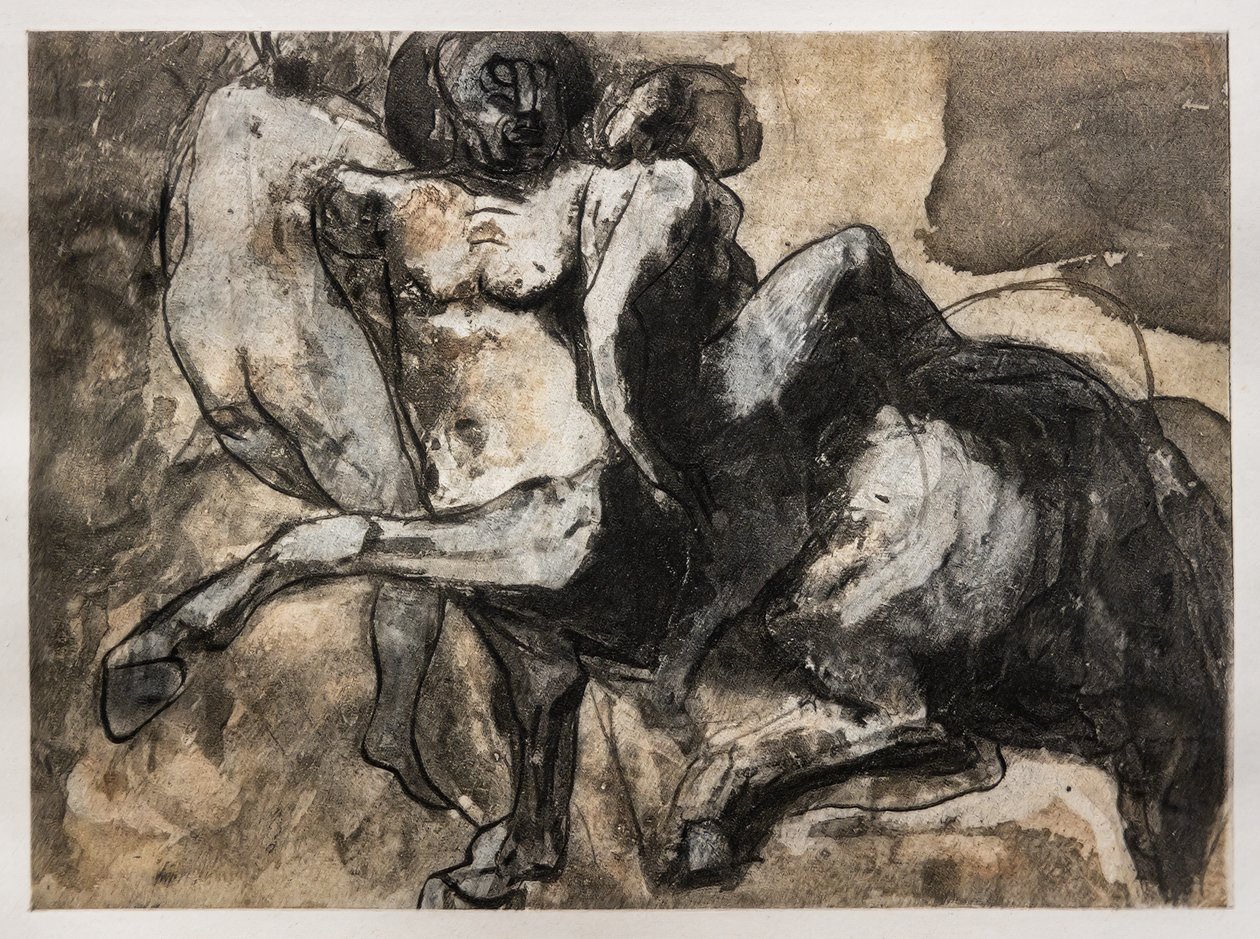 Centaur kidnappar två kvinnor av Auguste (after) Rodin