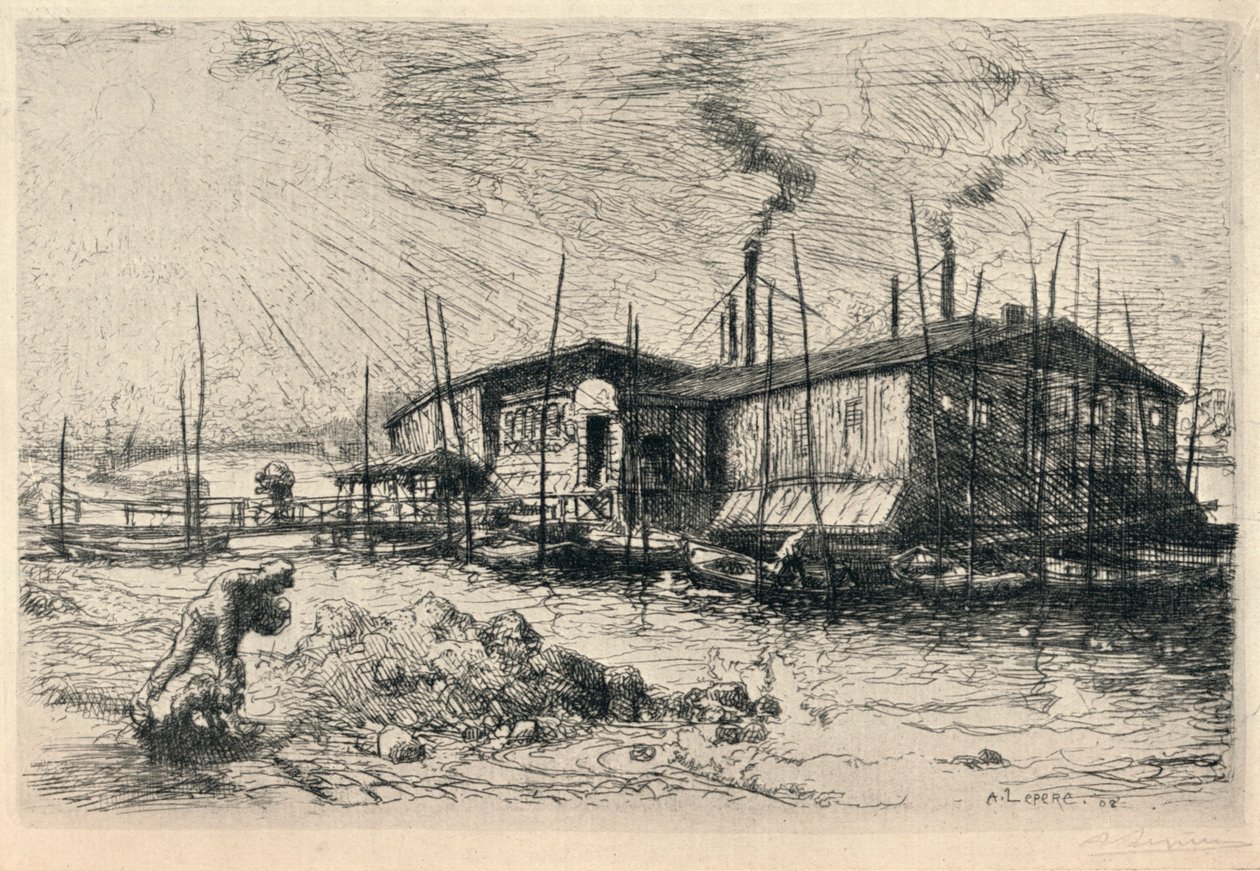 Gamla tvättbåtar på Grenelle, 1915 av Auguste Louis Lepère