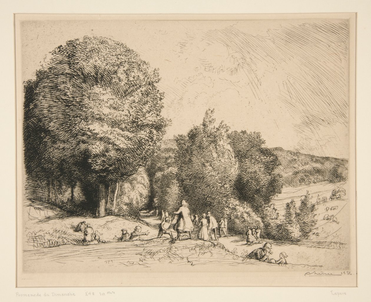 Söndagsvandring (Cr?c?sur-le-Grand) (Söndagsvandring [Crecoeur-le-Grand]) av Auguste Lepere