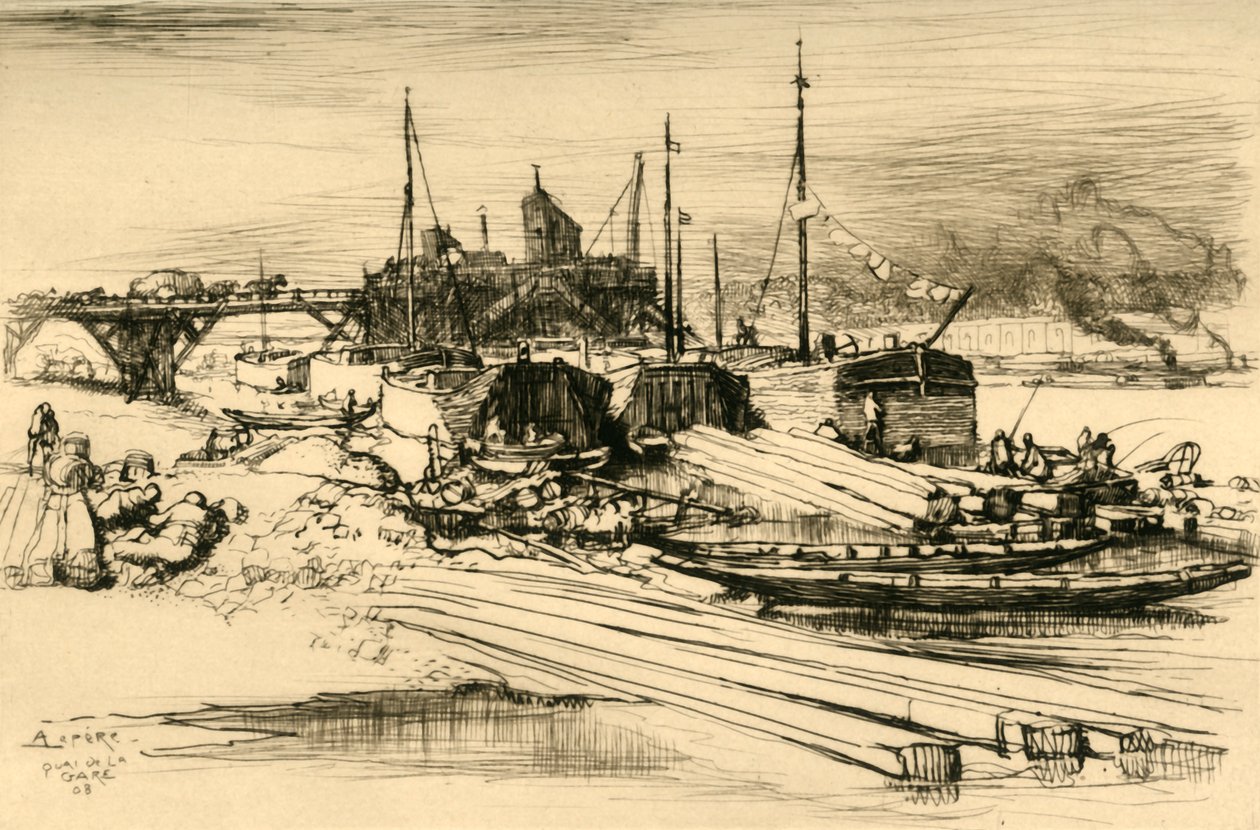 Stationskajen: Offentlig soptipp, 1908. av Auguste Louis Lepère