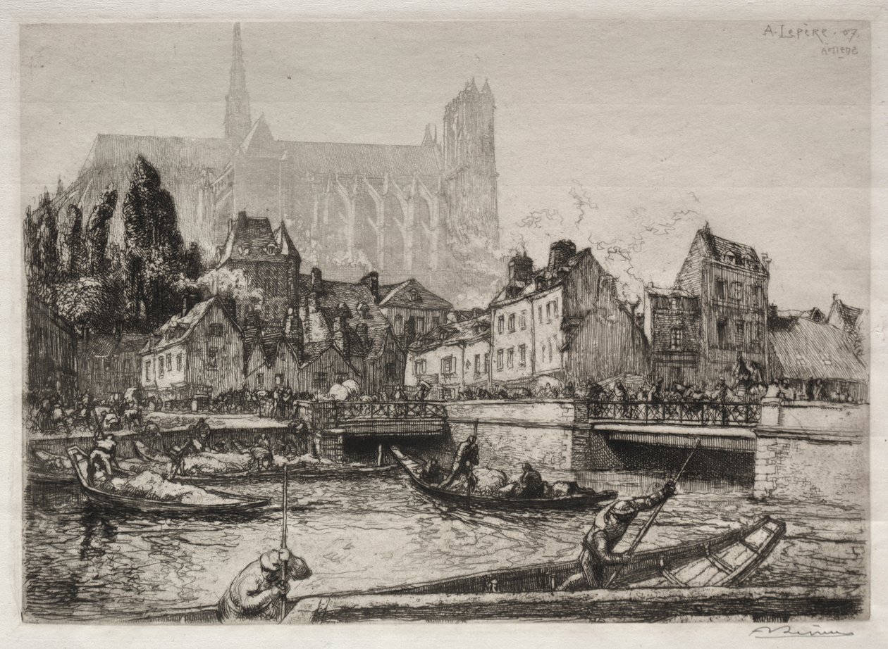 Ankomster av grönsaker-Amiens av Auguste Louis Lepère