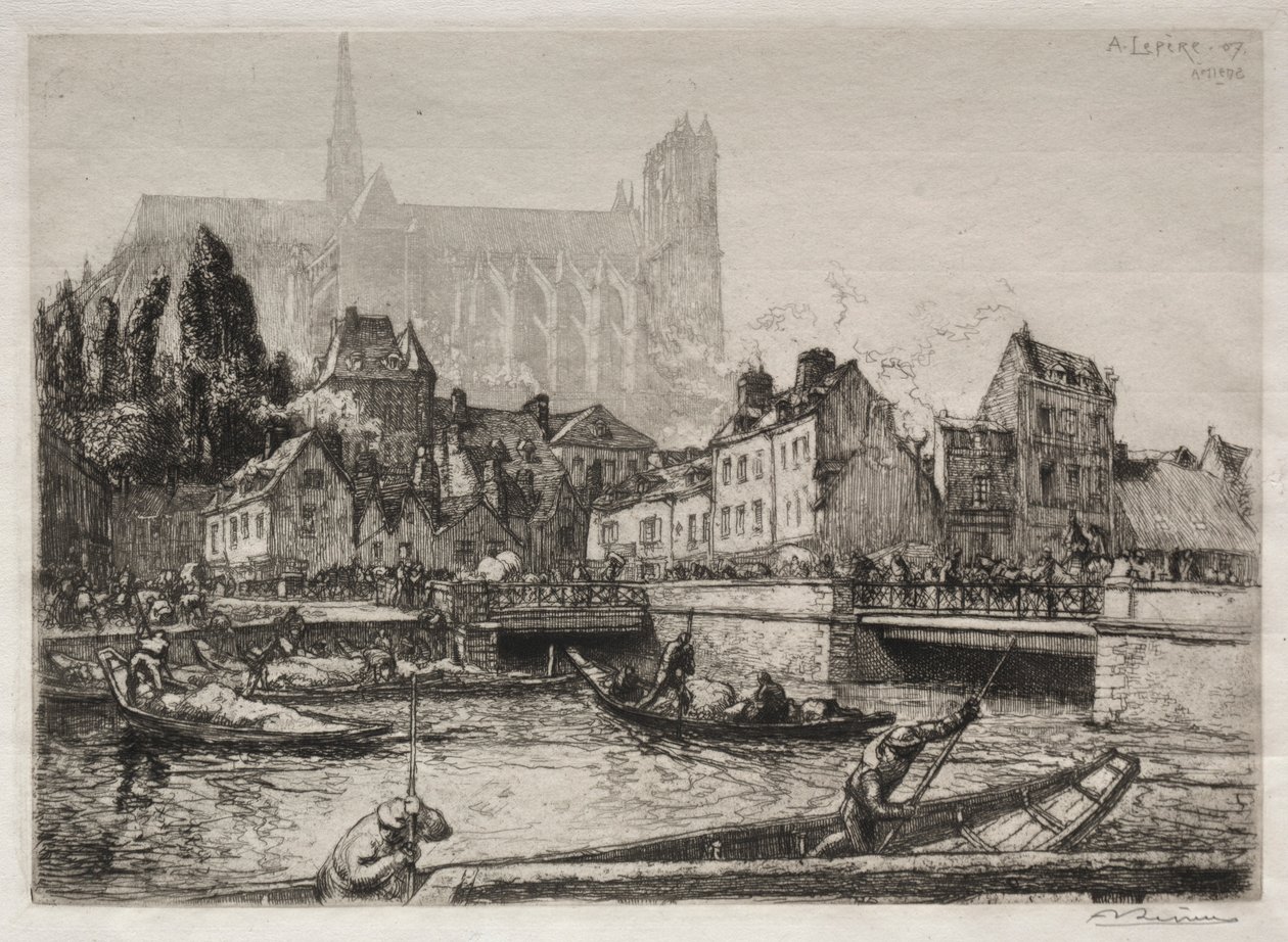 Ankomster av grönsaker-Amiens, 1907. av Auguste Louis Lepère