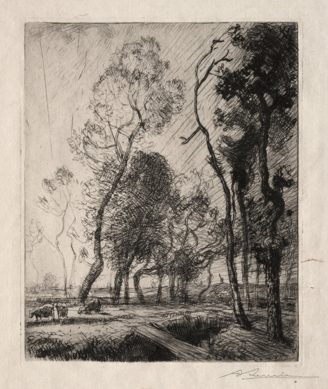 Solnedgång bakom träden av Auguste Louis Lepère