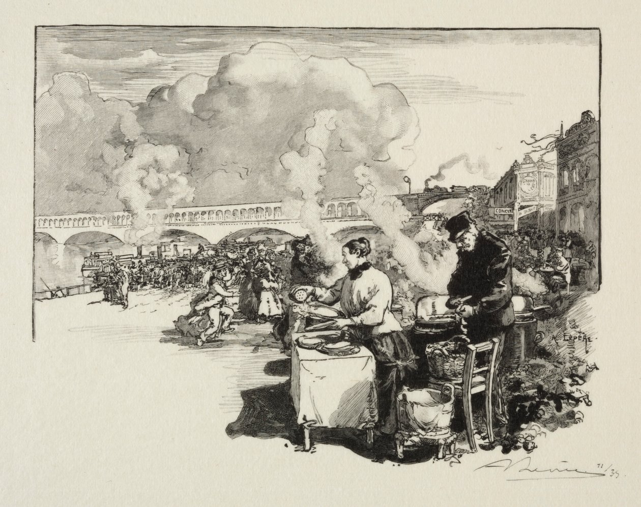 Landsteg för omnibusbåtar. av Auguste Louis Lepère