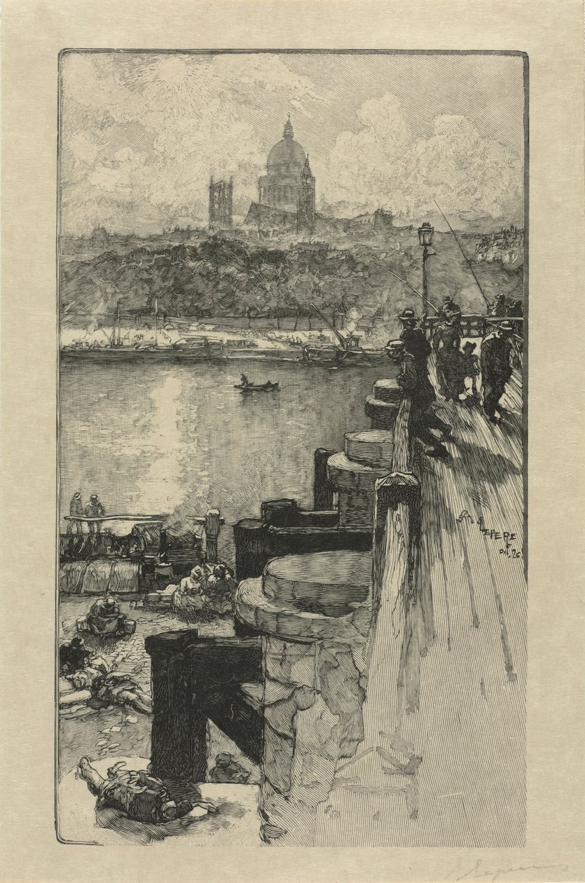 [Fiskare på en pir, Paris]. av Auguste Louis Lepère
