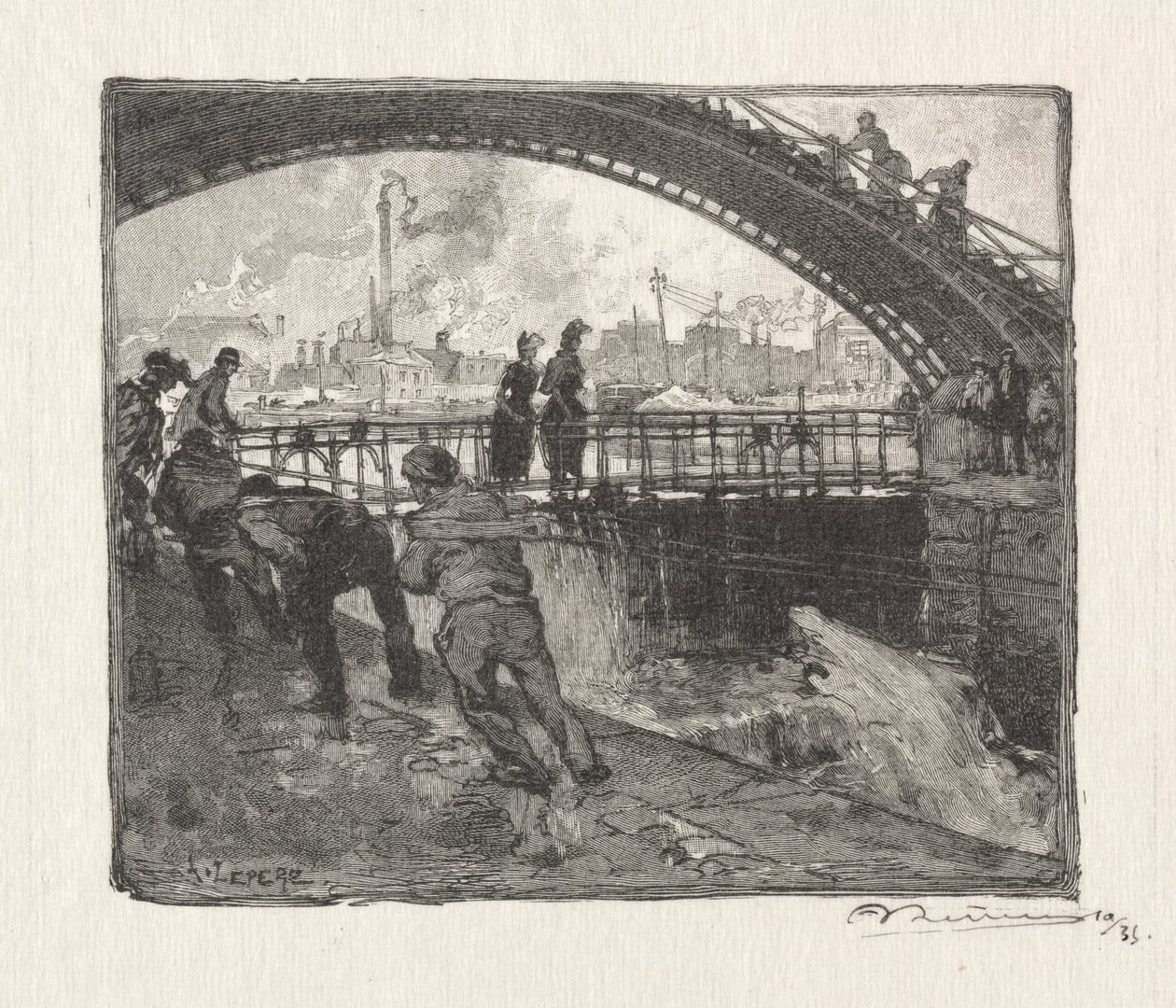 Canal St. Martin Lock av Auguste Louis Lepère