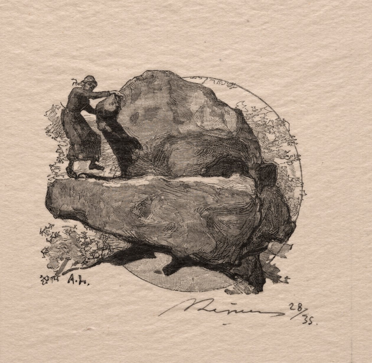 Den skakande stenen. av Auguste Louis Lepère