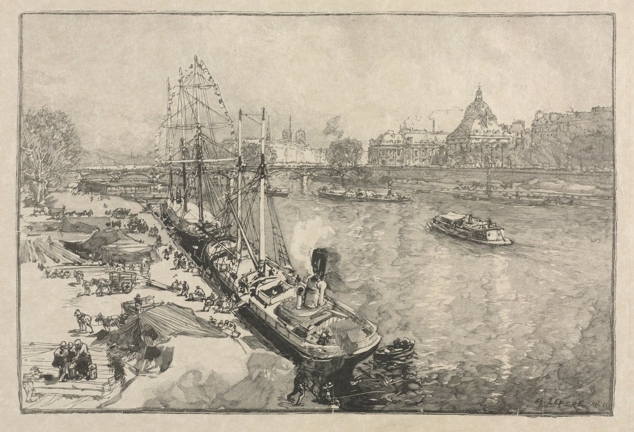 [Stort ångfartyg vid Dock, Paris]. av Auguste Louis Lepère