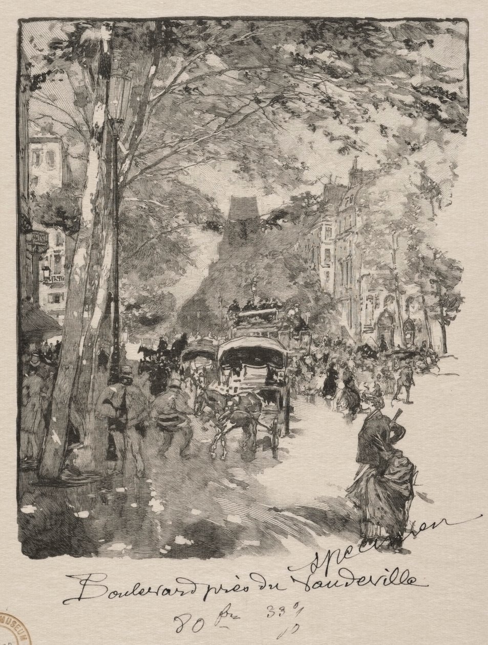Boulevarden nära Vaudeville. av Auguste Louis Lepère