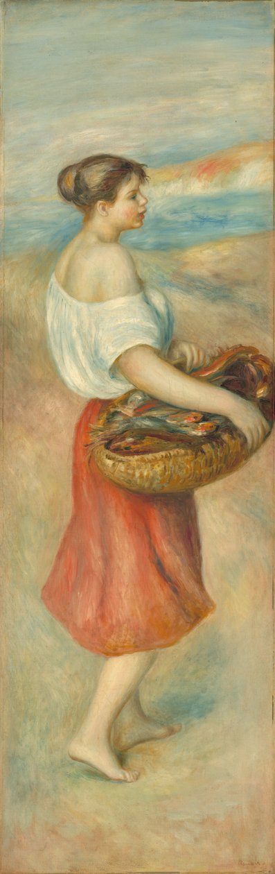 Flicka med en korg med fisk av Auguste Renoir