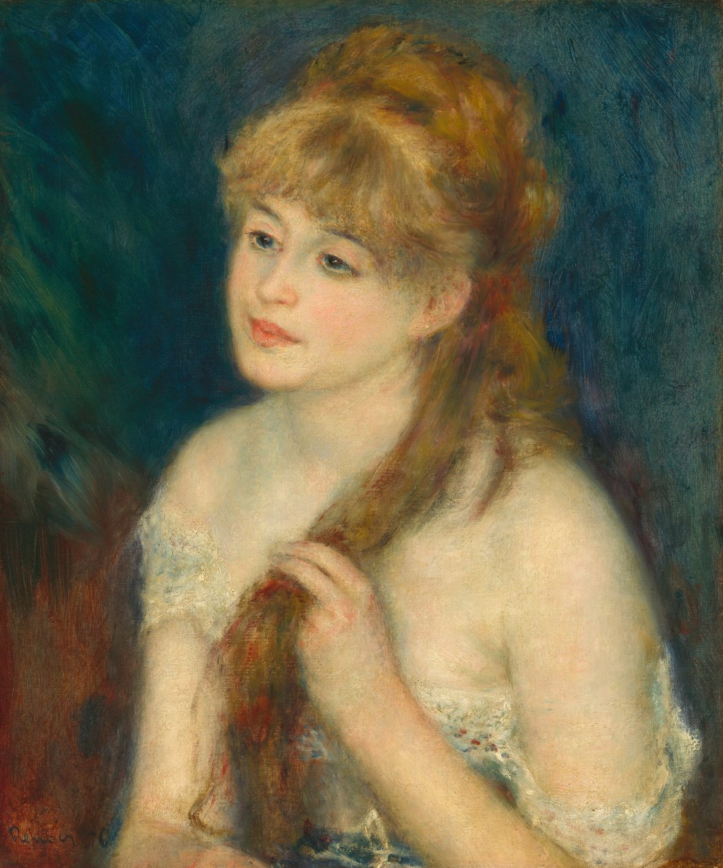Ung kvinna som flätar hennes hår av Auguste Renoir