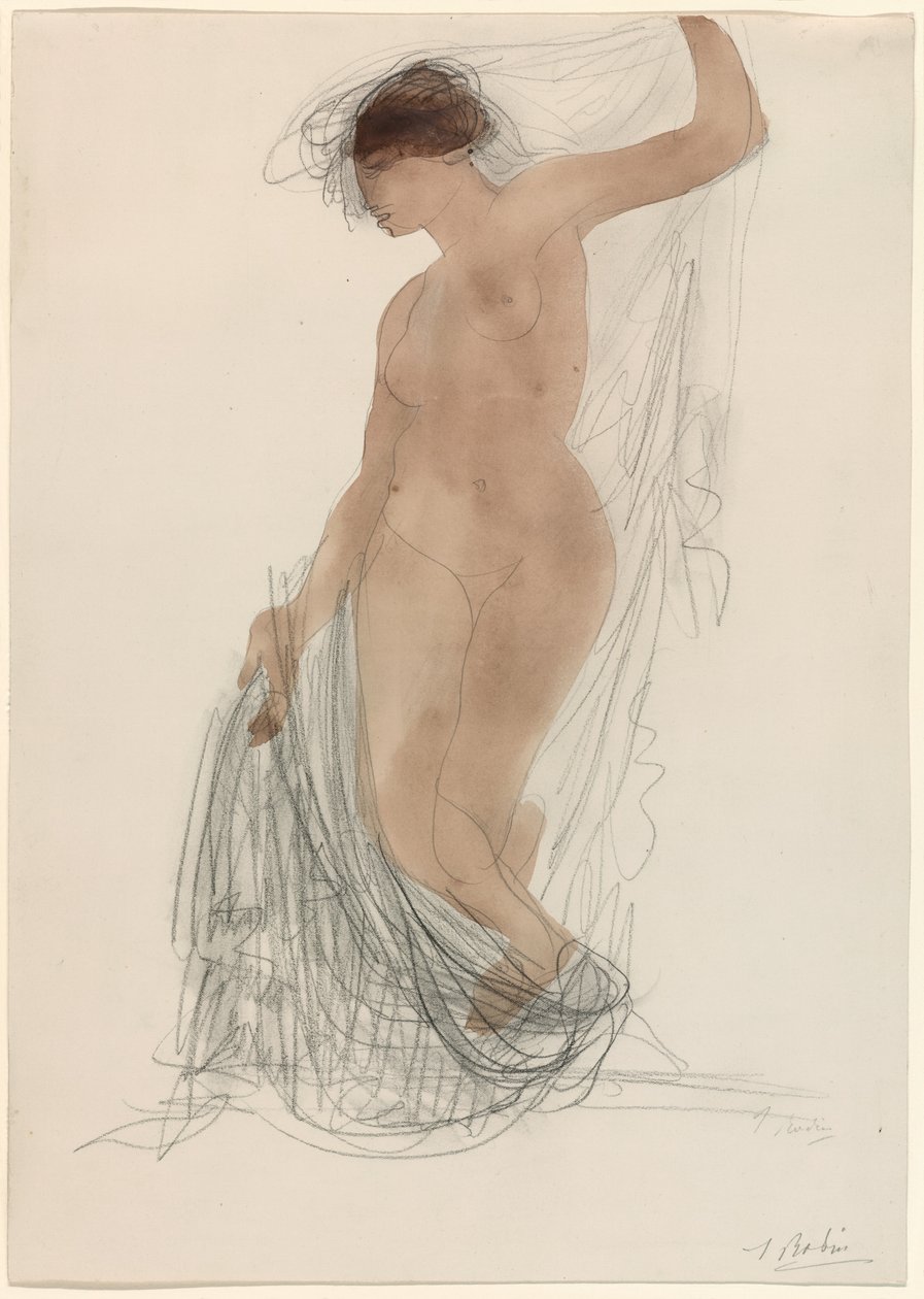 Stående naken med draperier av Auguste Rodin