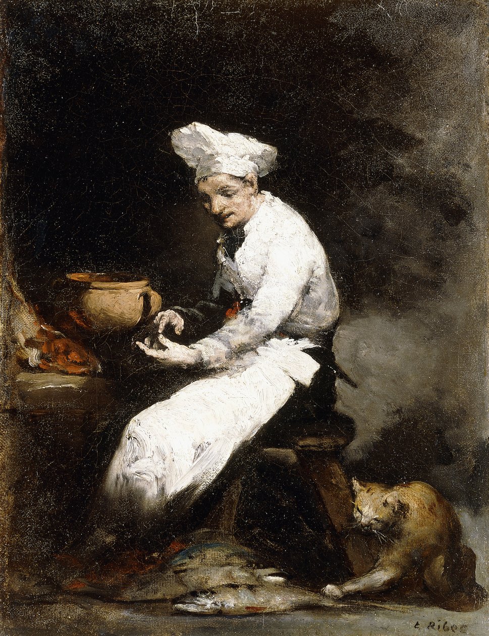 Kocken och katten, av Auguste Theodule Ribot