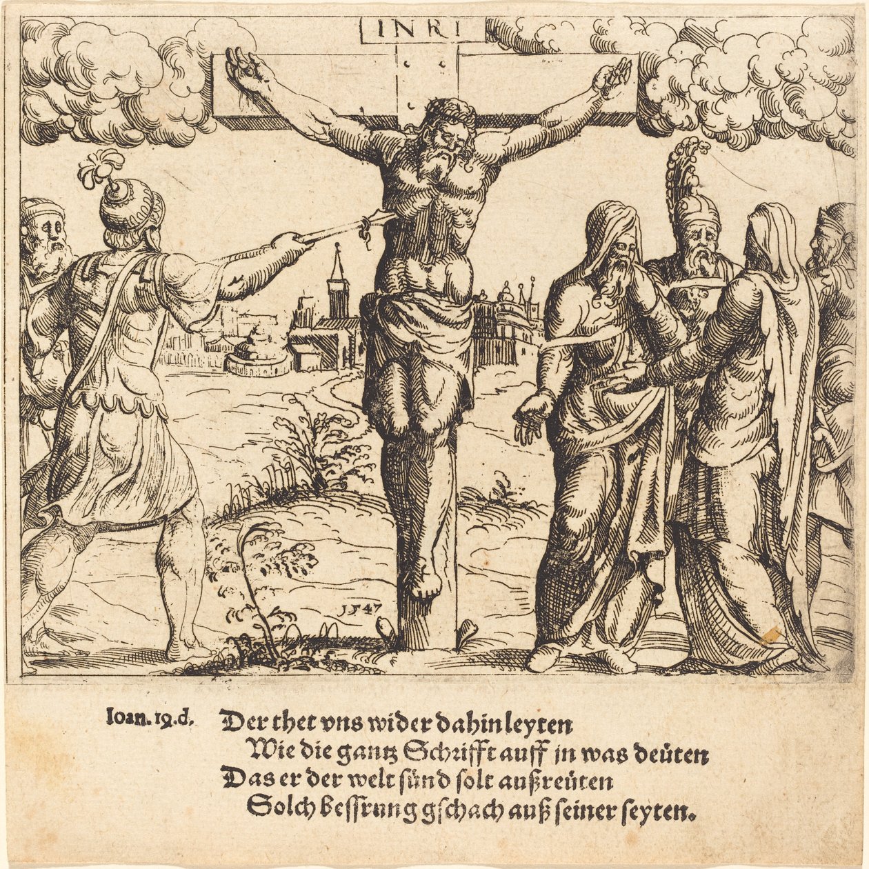 Kristus är genomborrad med lansen, 1547. av Augustin Hirschvogel