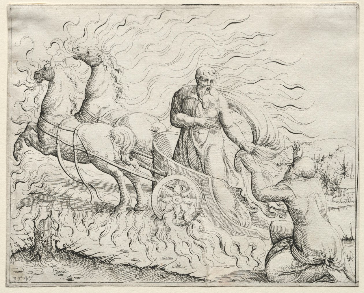 Elia stiger upp till himlen, 1547. av Augustin Hirschvogel