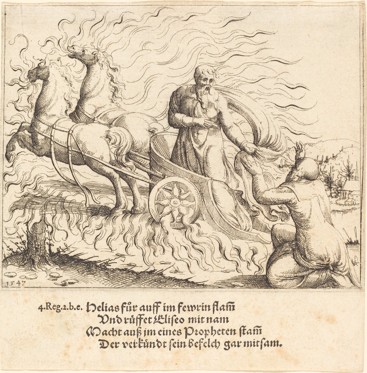 Elia tas upp till himlen, 1547. av Augustin Hirschvogel