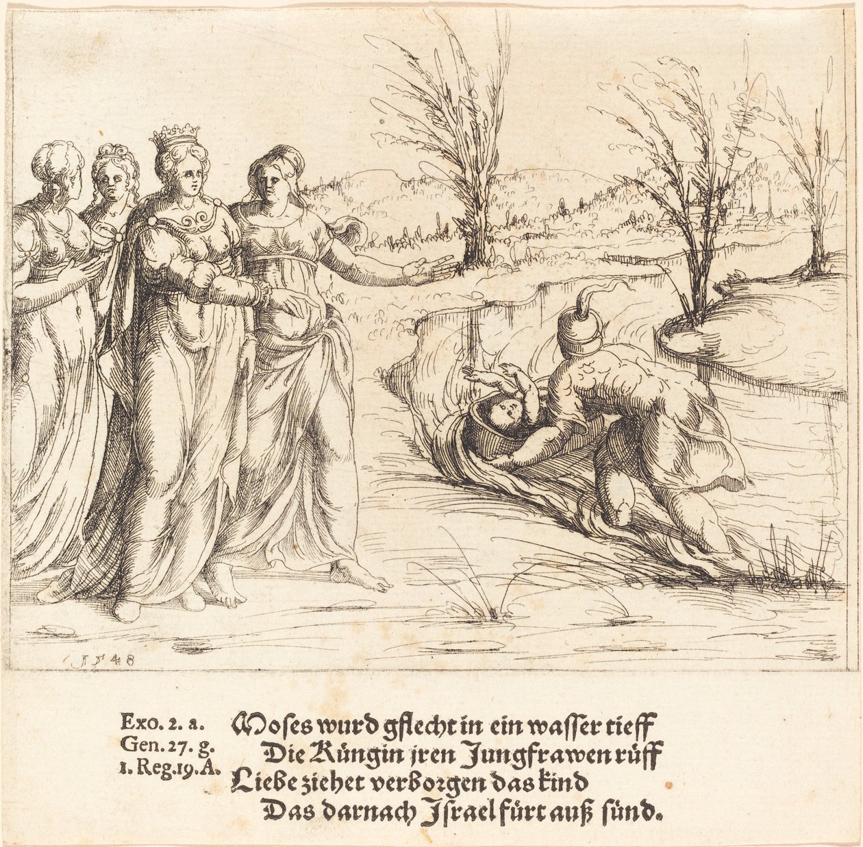 Fyndet av Moses, 1548. av Augustin Hirschvogel