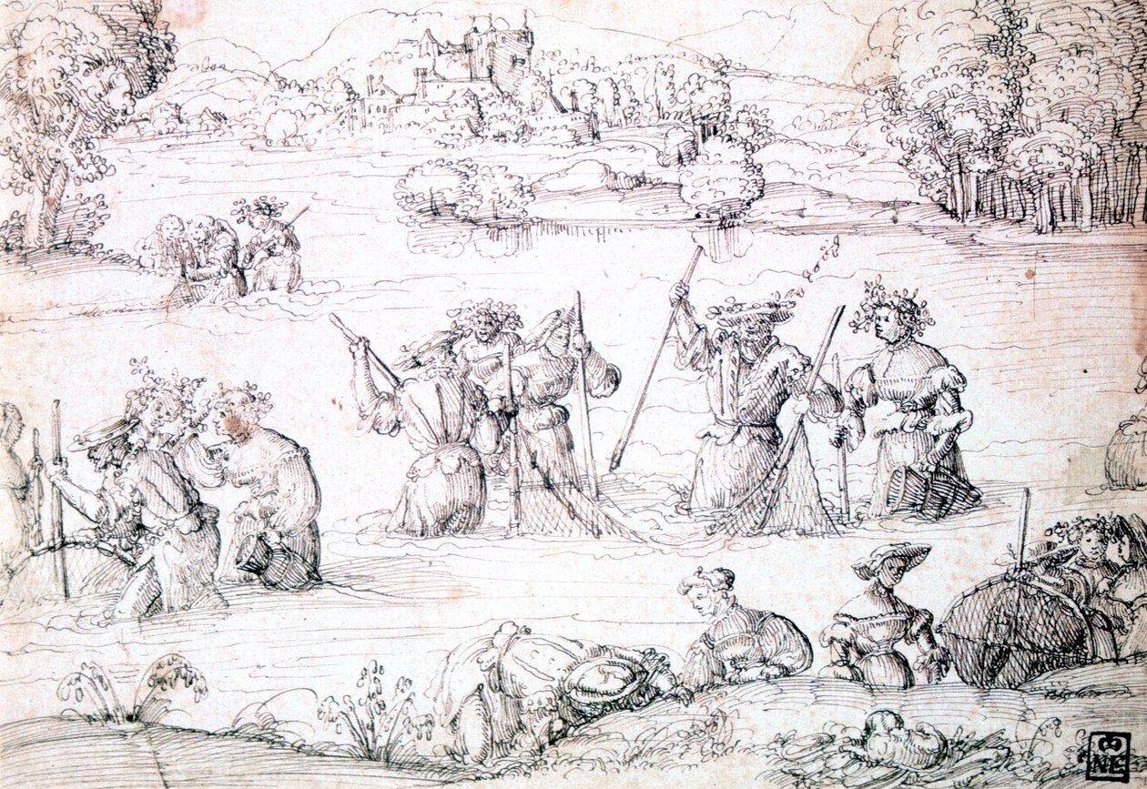 Fiske i regnet, c1513-1553 av Augustin Hirschvogel