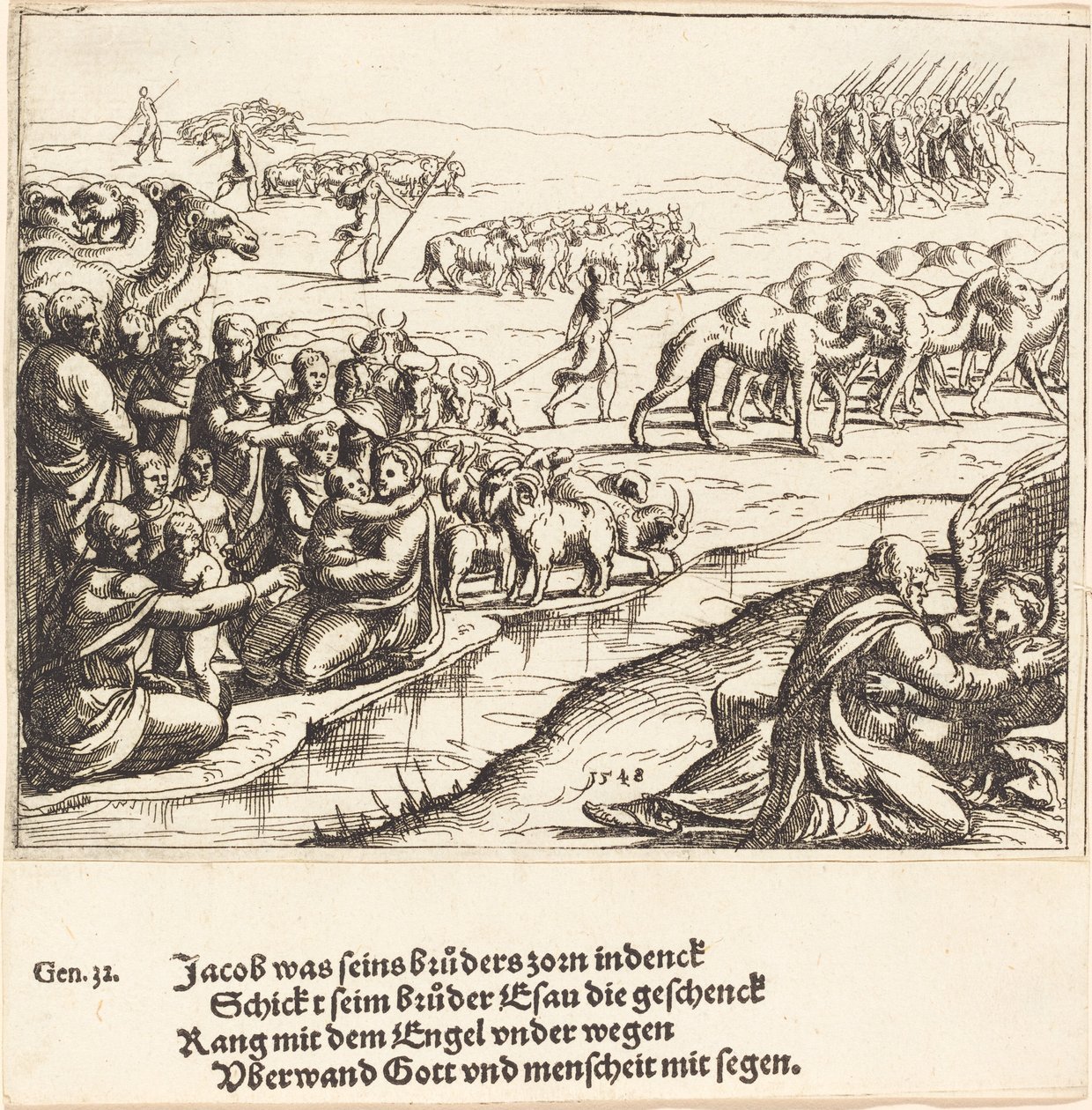 Jakob brottas med ängeln, 1548. av Augustin Hirschvogel
