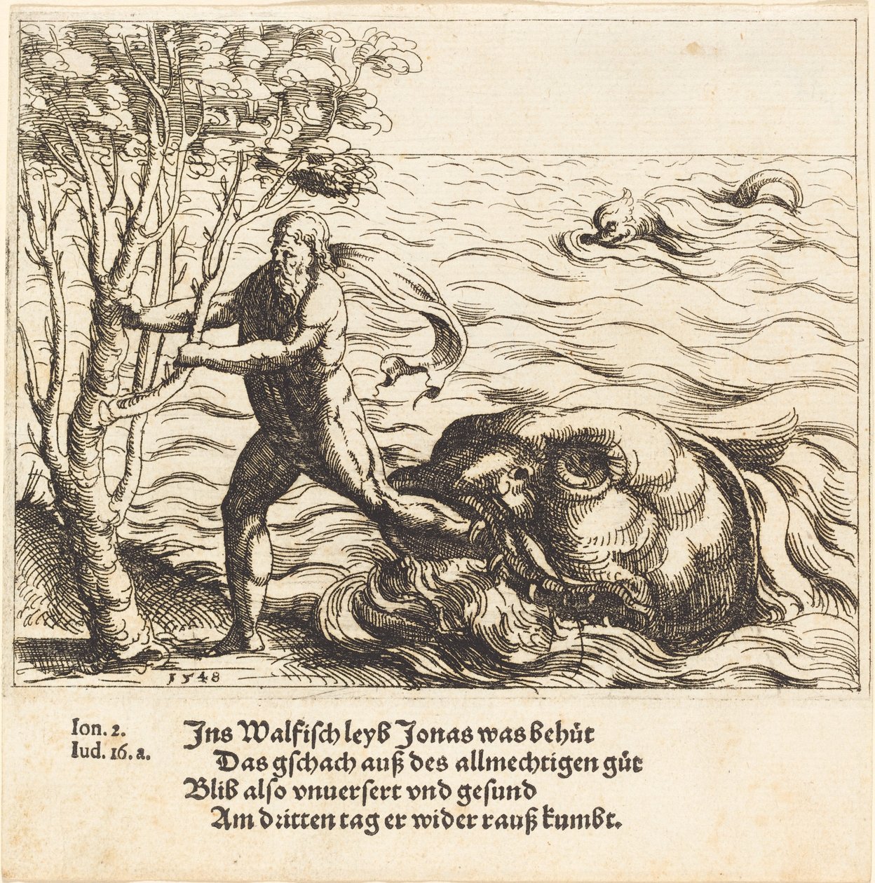 Jonas är befriad från valen, 1548. av Augustin Hirschvogel