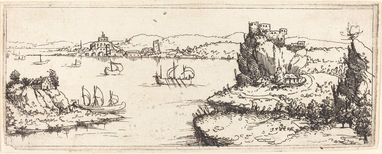 Landskap med segelbåtar, 1546. av Augustin Hirschvogel