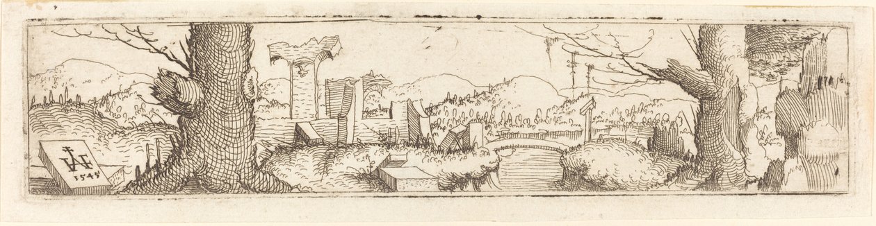 Landskap med bäck och ruiner, 1545. av Augustin Hirschvogel