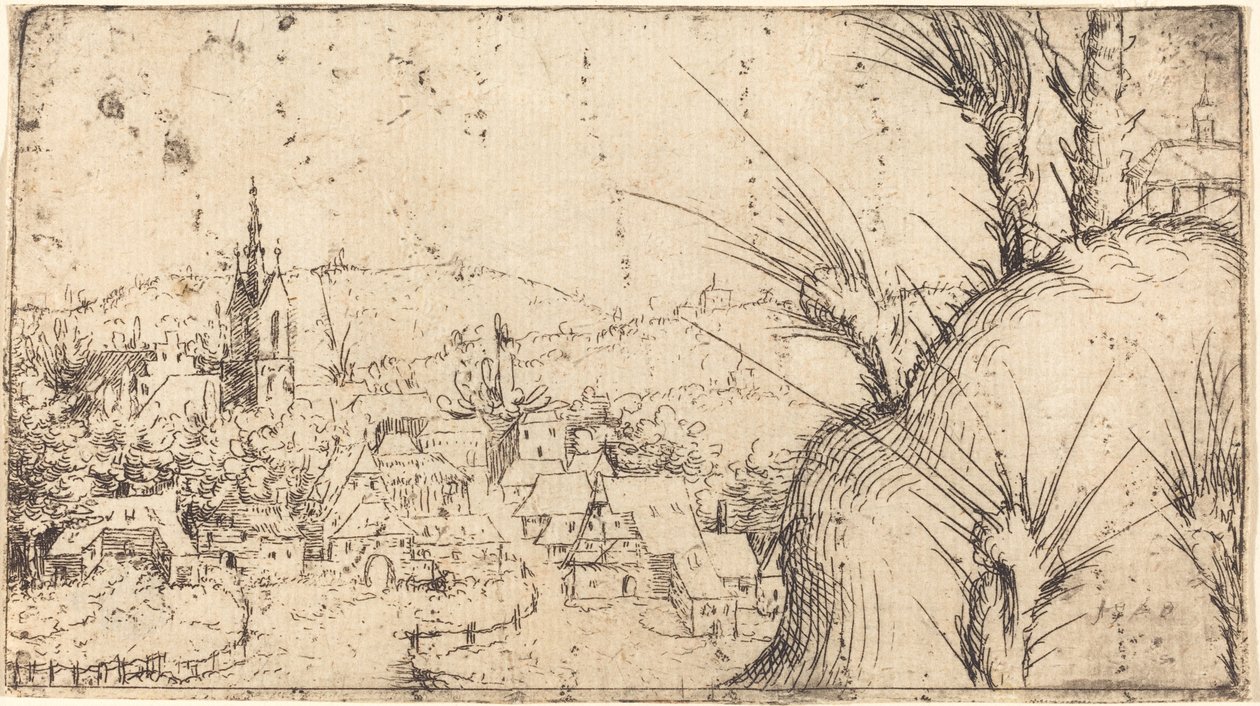 Landskap med en stad till vänster, 1549. av Augustin Hirschvogel