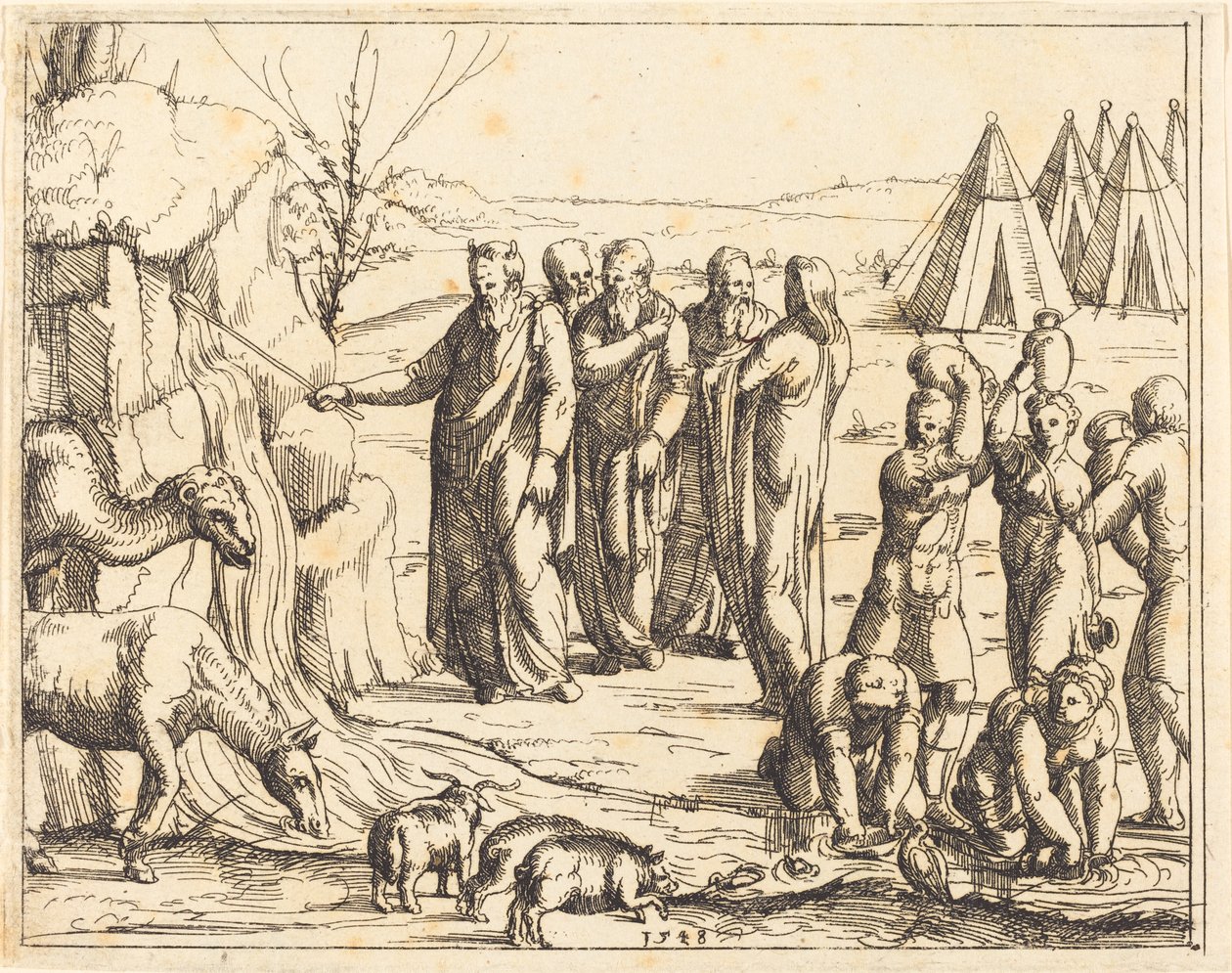 Moses slår klippan av Augustin Hirschvogel
