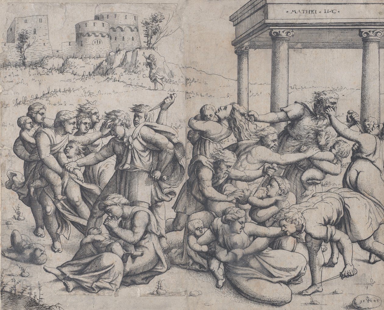 De oskyldigas massaker, 1545. av Augustin Hirschvogel