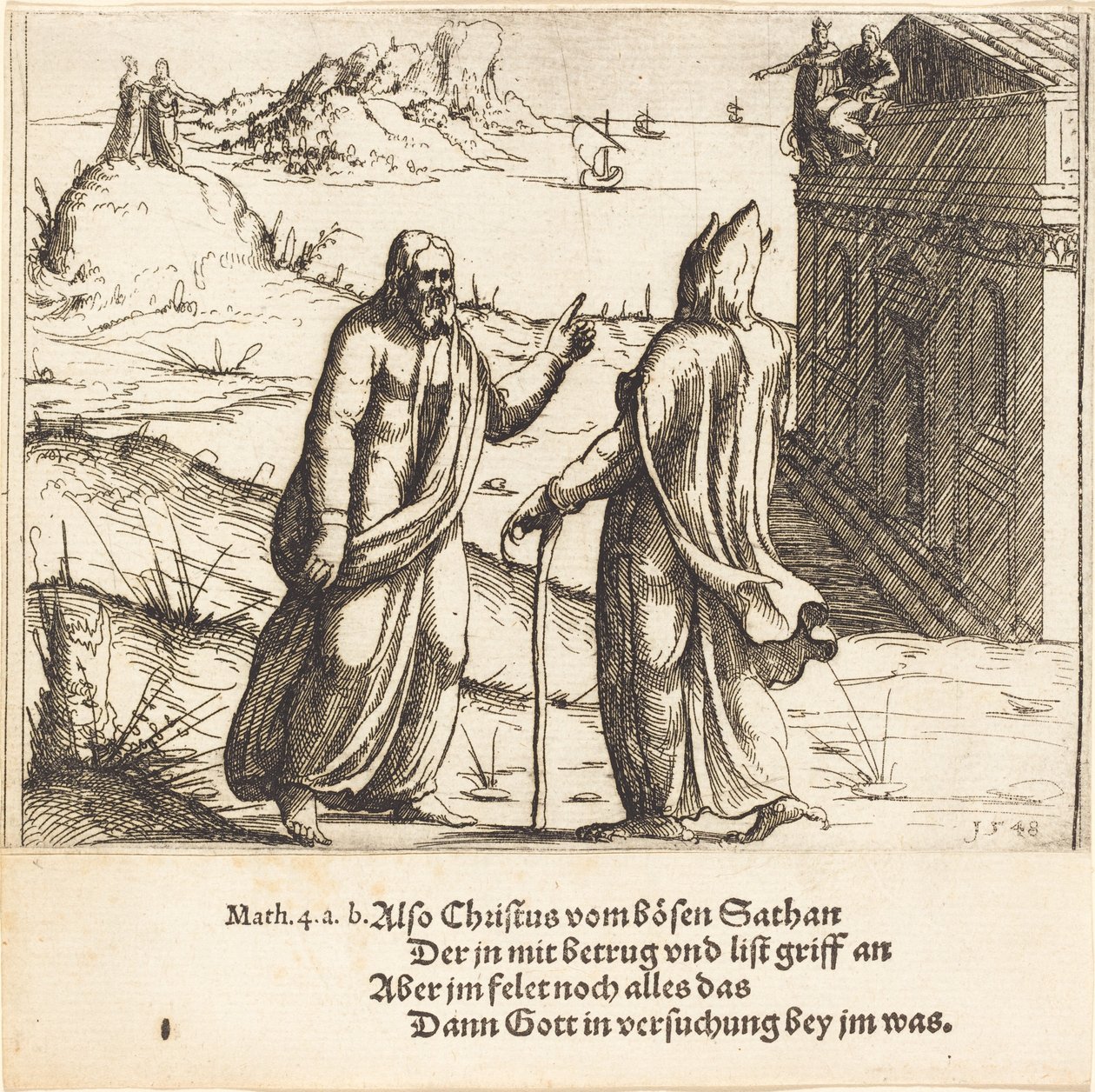 Kristi frestelse, 1548. av Augustin Hirschvogel