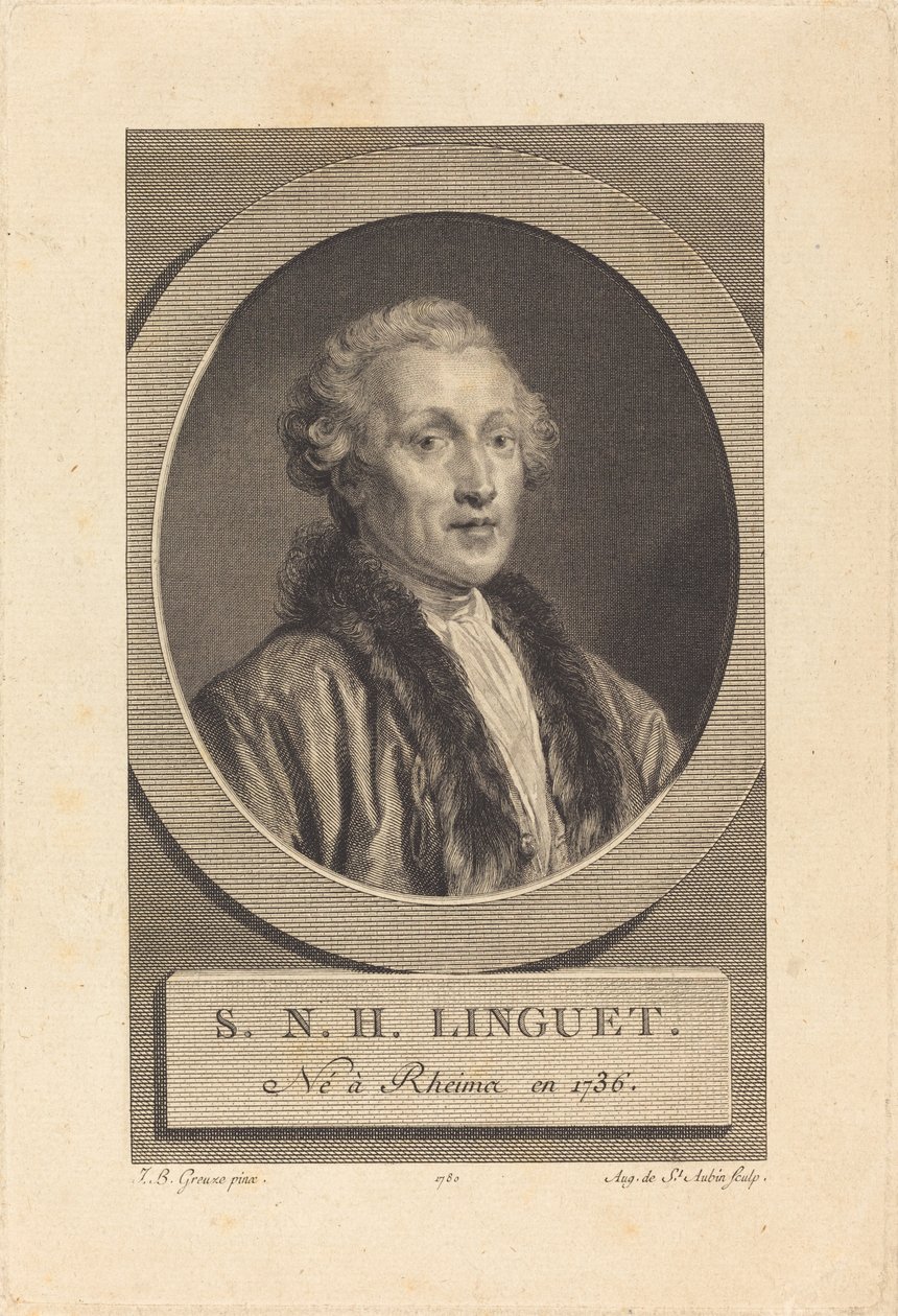 Simon-Nicolas-Henri Linguet av Augustin de Saint Aubin after Jean Baptiste Greuze