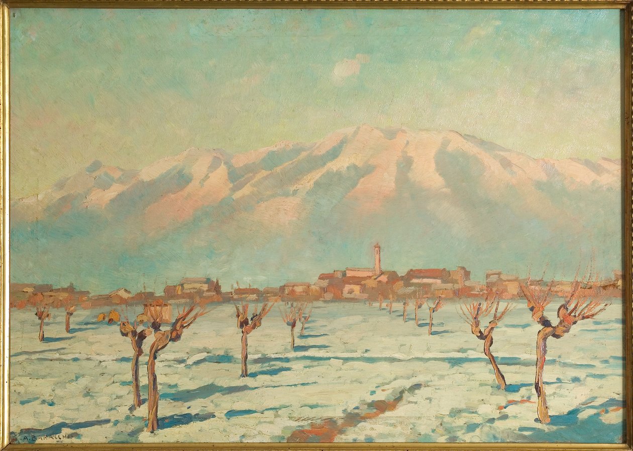 Landskap täckt med snö (olja på masonit) av Augusto Baracchi