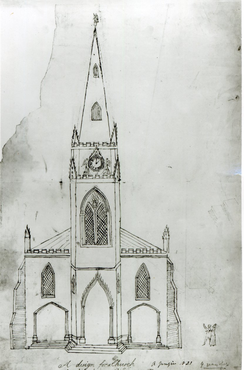 A Design for a Church, 1821 (bläck på papper) av Augustus Charles Pugin
